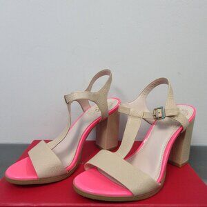 Vince Camuto Novasi Women Sandals 7 Beige Pink Pebble Leather High Heels y2k 538